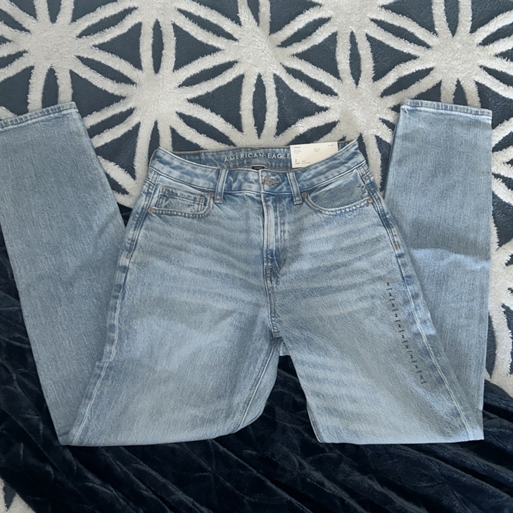 New American Eagle Strigid Denim Mom Jean in Blue Breeze Wash Size 2 Long